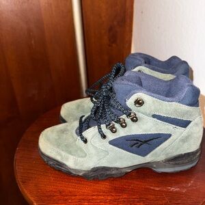 Vintage Green Reebok Hexalite Hiking Camping Boots Blue Suede Leather 7